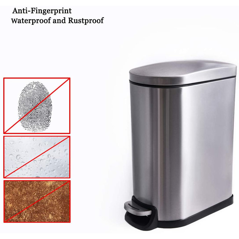 YIP Rectangular Slim Stainless Steel Trash Can With Lid Soft Close And
